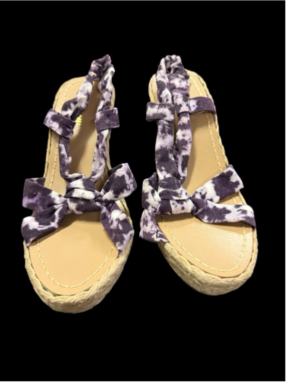 Women's Sacred Heart Purple White Tie-Dye Wedge Sandals Size 9